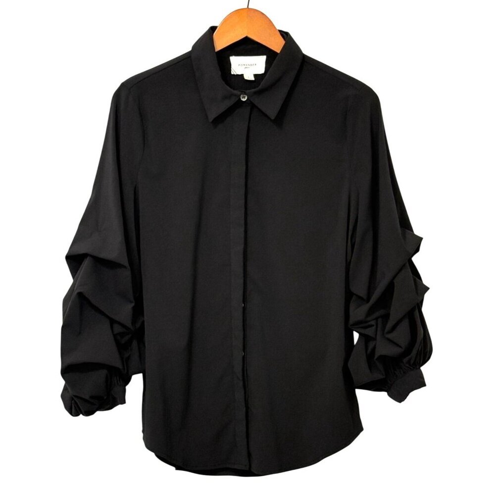 Tuckernuck Black Ruffle Sleeve Button-Front Blouse